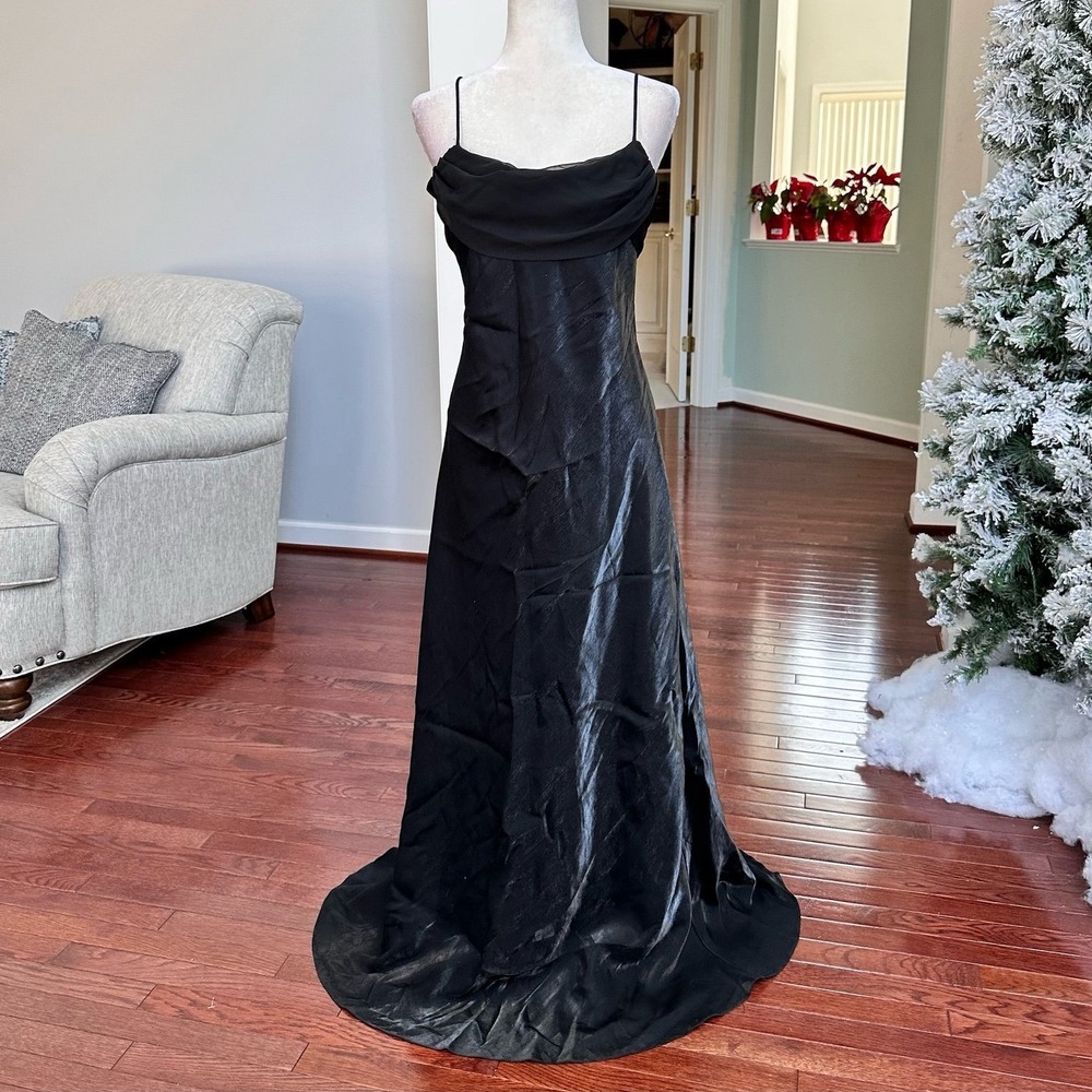 USA Vintage Let's Fashion Feminine Simple Black Cowl Scoop Gown Dress